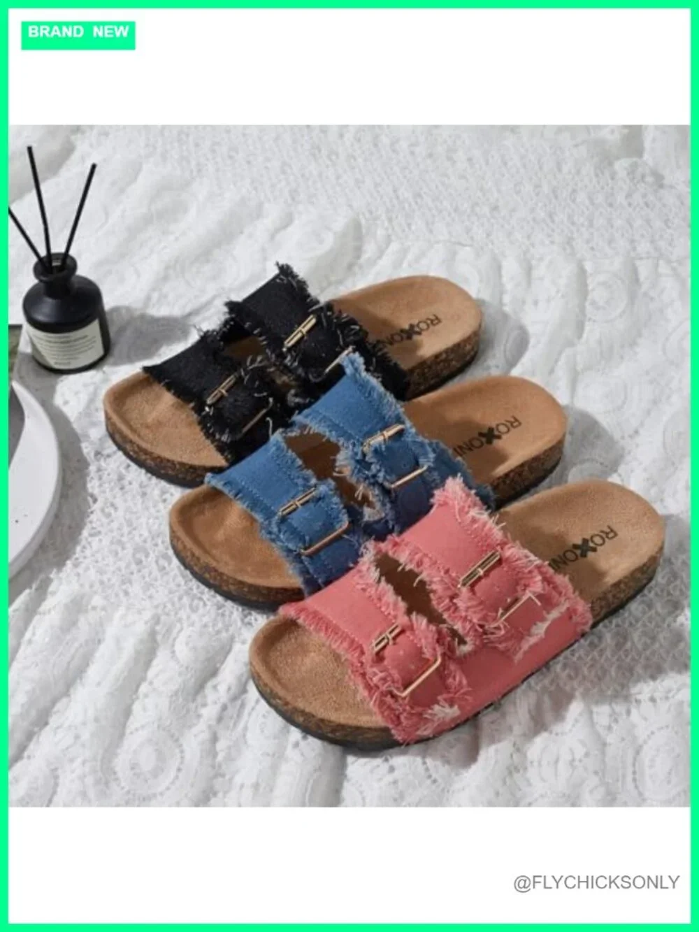 Women's Suede Flat Sandals with Double Buckle Adjustable Straps